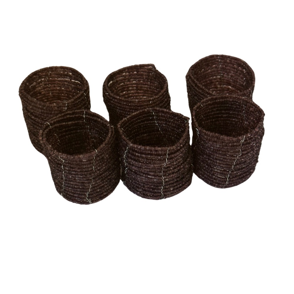 Pier 1 Napkin Ring Brown Beaded Coiled Wire Set of 6 Boho Chic Decor